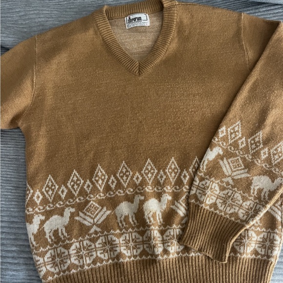 Forum Other - Vintage Brown V-Neck Sweater with Camel Pattern
